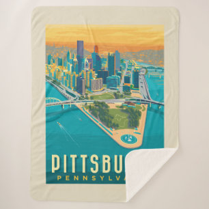 Pittsburgh, PA Bird's Eye View Sherpa Blanket