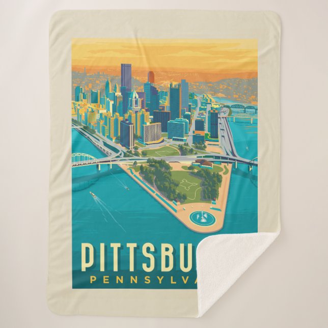 Pittsburgh, PA | Bird's Eye View Sherpa Blanket (Front)
