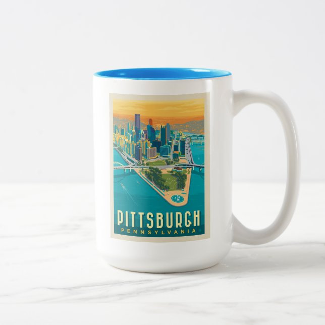 Pittsburgh, PA | Bird's Eye View Two-Tone Coffee Mug (Right)