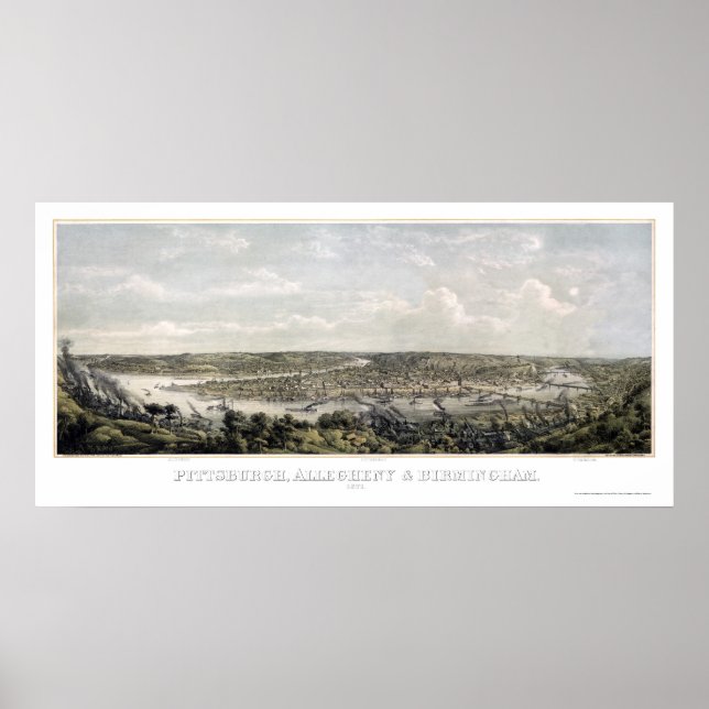 Pittsburgh, PA Panoramic Map - 1871 Poster (Front)