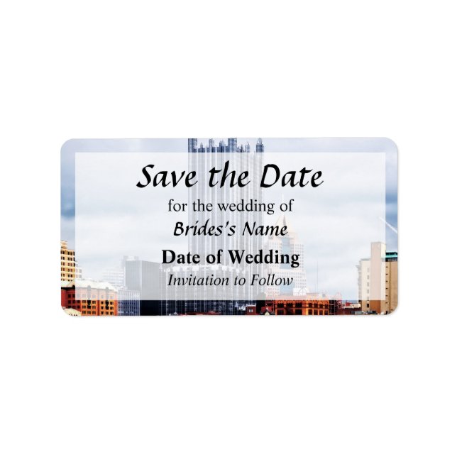 Pittsburgh PA Skyline Save the Date Label (Front)