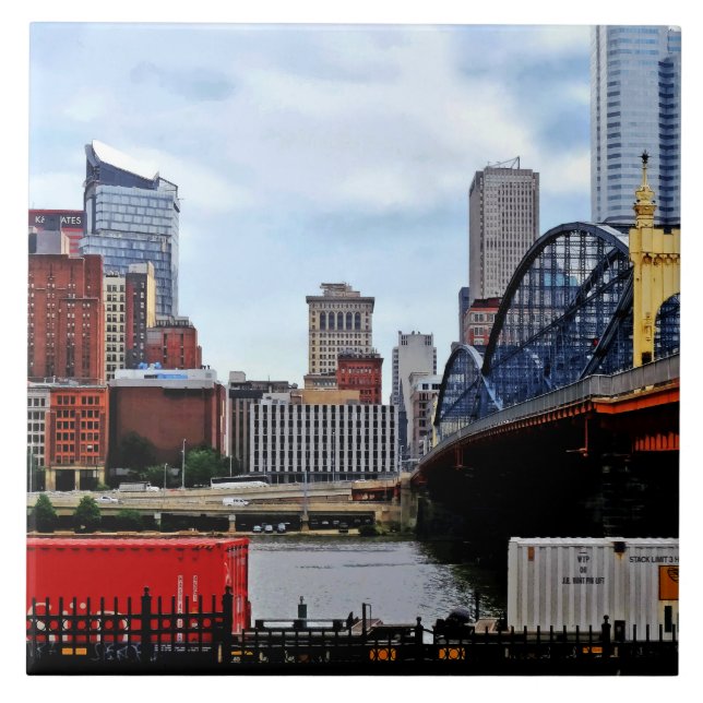 Pittsburgh PA - Train By Smithfield St Bridge Tile (Front)