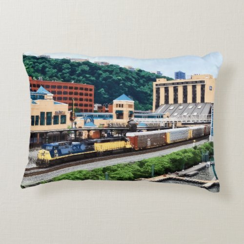 Pittsburgh PA _ Train Going By Station Square Accent Pillow