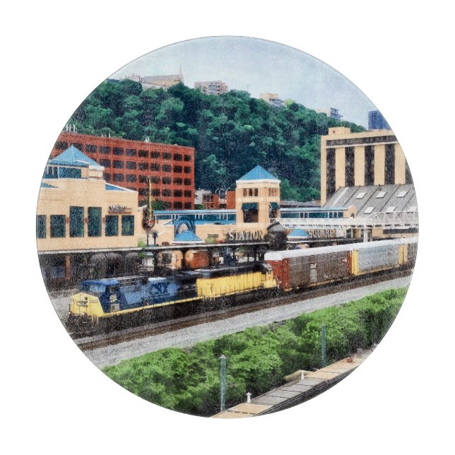 Pittsburgh PA - Train Going By Station Square Cutting Board (Front)