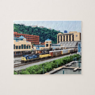 Pittsburgh PA - Train Going By Station Square Jigsaw Puzzle