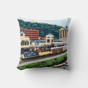 Pittsburgh PA - Train Going By Station Square Throw Pillow