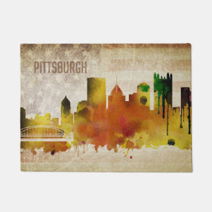 Pittsburgh, PA Watercolor City Skyline Doormat