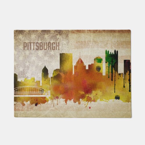 Pittsburgh PA  Watercolor City Skyline Doormat