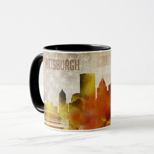 Pittsburgh PA  Watercolor City Skyline Mug