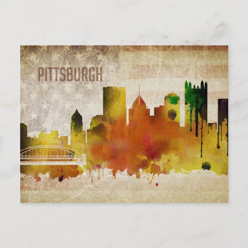 Pittsburgh PA  Watercolor City Skyline Postcard