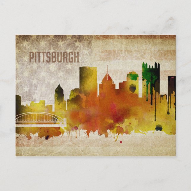 Pittsburgh, PA | Watercolor City Skyline Postcard (Front)