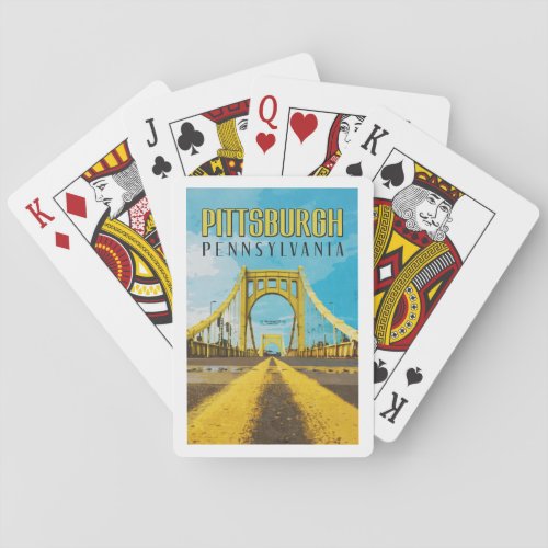 Pittsburgh PA Yellow Bridge Vintage Travel Poker Cards
