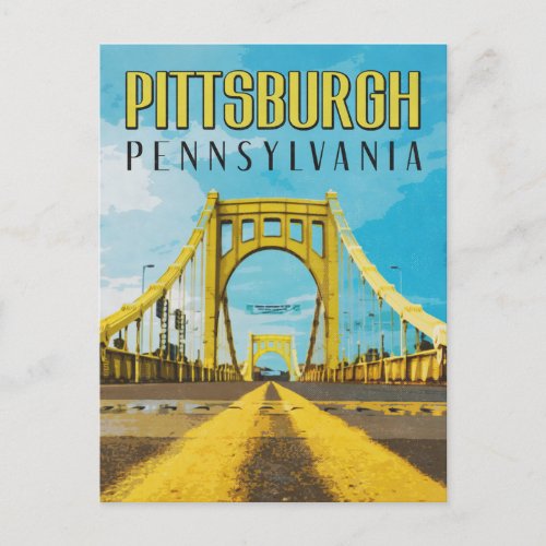 Pittsburgh PA Yellow Bridge Vintage Travel Postcard