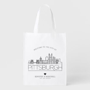 Pittsburgh, Penn Wedding   Stylized Skyline Grocery Bag