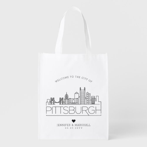 Pittsburgh Penn Wedding  Stylized Skyline Grocery Bag