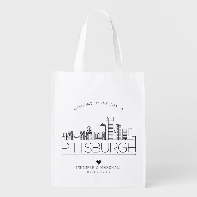 Pittsburgh, Penn Wedding | Stylized Skyline Grocery Bag (Front)