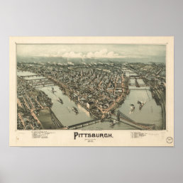 Pittsburgh Pennsylvania 1902 Antique Panoramic Map Poster