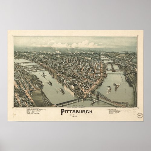 Pittsburgh Pennsylvania 1902 Antique Panoramic Map Poster
