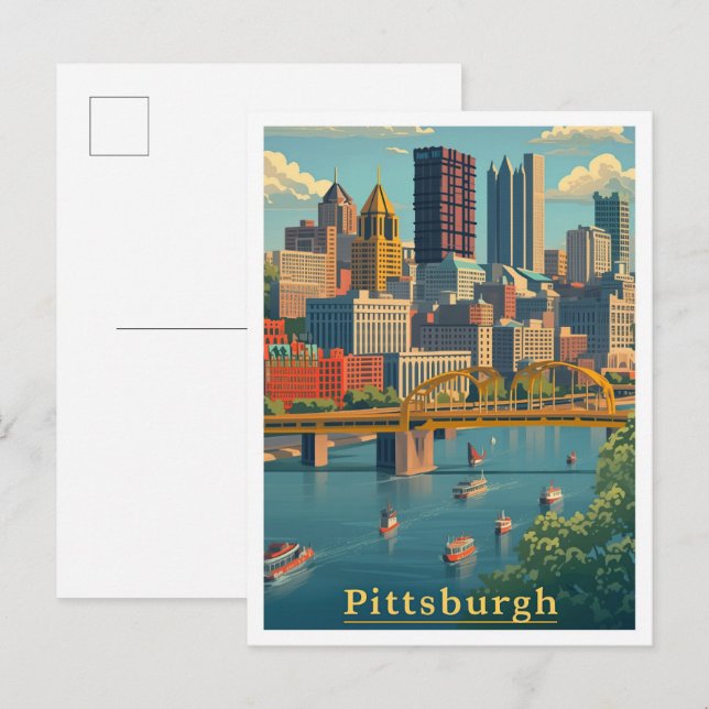 Pittsburgh Pennsylvania Art Vintage llustration Postcard (Front/Back)