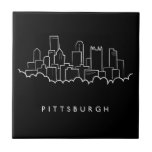 Pittsburgh Pennsylvania Ceramic Tile<br><div class="desc">This design features a hand drawn sketch of the Pittsburgh skyline on a dark gray background.</div>