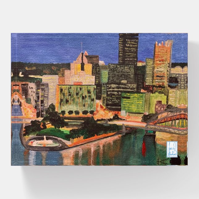 Pittsburgh Pennsylvania City Skyline at Night Paperweight (Front)