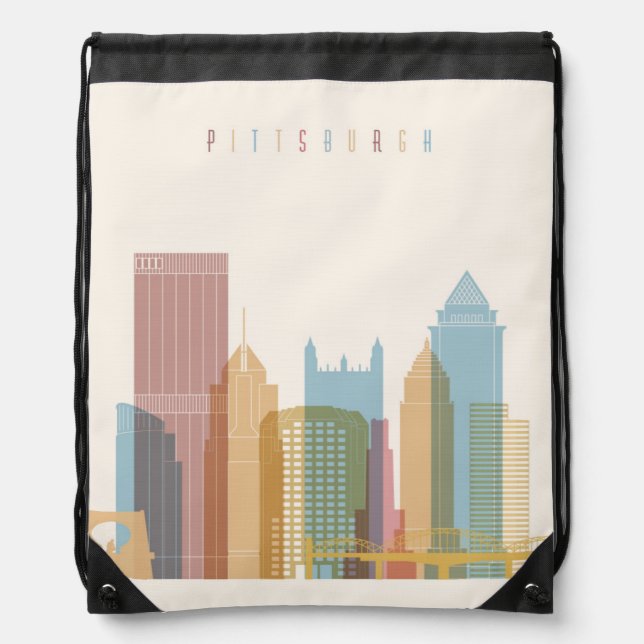 Pittsburgh, Pennsylvania | City Skyline Drawstring Bag (Front)