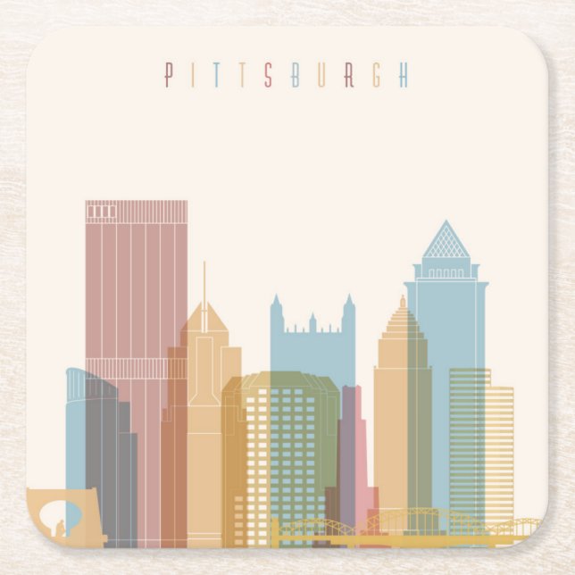 Pittsburgh, Pennsylvania | City Skyline Square Paper Coaster (Front)