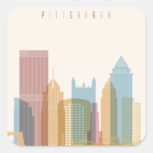 Pittsburgh, Pennsylvania | City Skyline Square Sticker (Front)