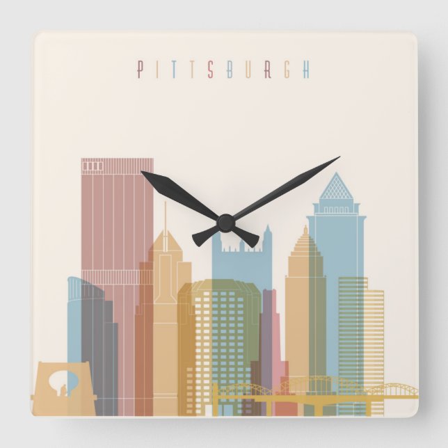 Pittsburgh, Pennsylvania | City Skyline Square Wall Clock (Front)
