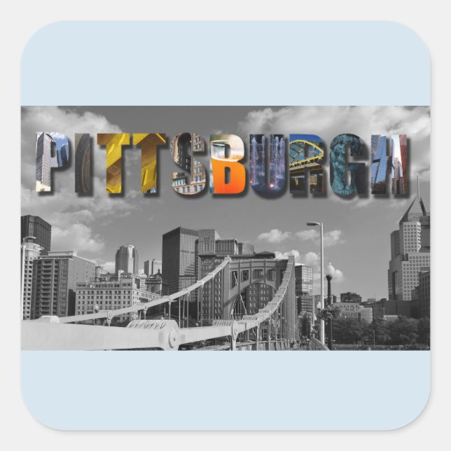 Pittsburgh Pennsylvania City Skyline Travel Photo Square Sticker (Front)