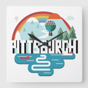 Pittsburgh, Pennsylvania   Cityscape Design Square Wall Clock
