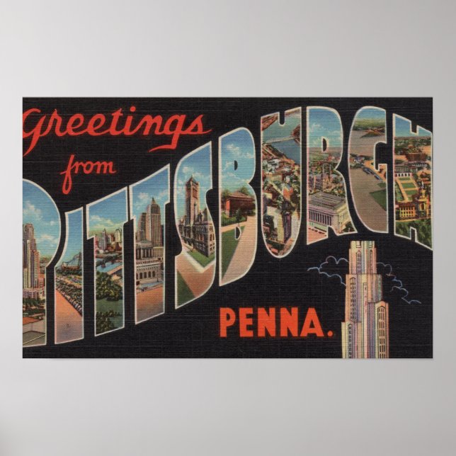 Pittsburgh, Pennsylvania - Large Letter Scenes Poster (Front)