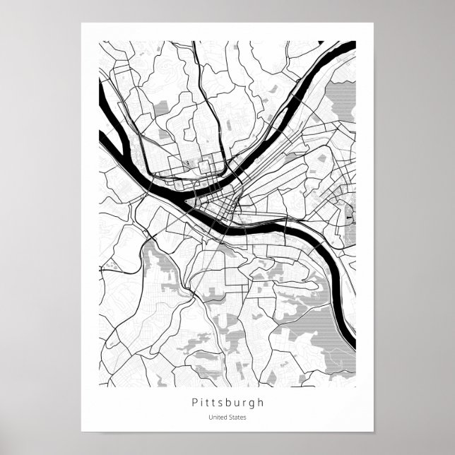 Pittsburgh Pennsylvania Modern Minimal Simple Map Poster (Front)
