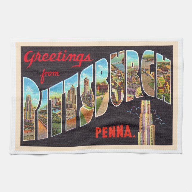 Pittsburgh Pennsylvania PA Large Letter Postcard Kitchen Towel (Horizontal)