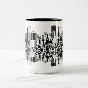 Pittsburgh, Pennsylvania skyline in black Two-Tone Coffee Mug