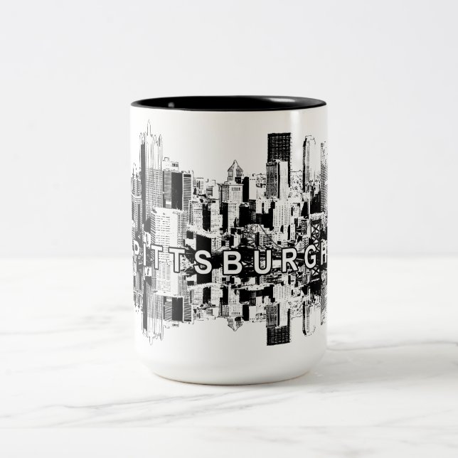 Pittsburgh, Pennsylvania skyline in black Two-Tone Coffee Mug (Center)