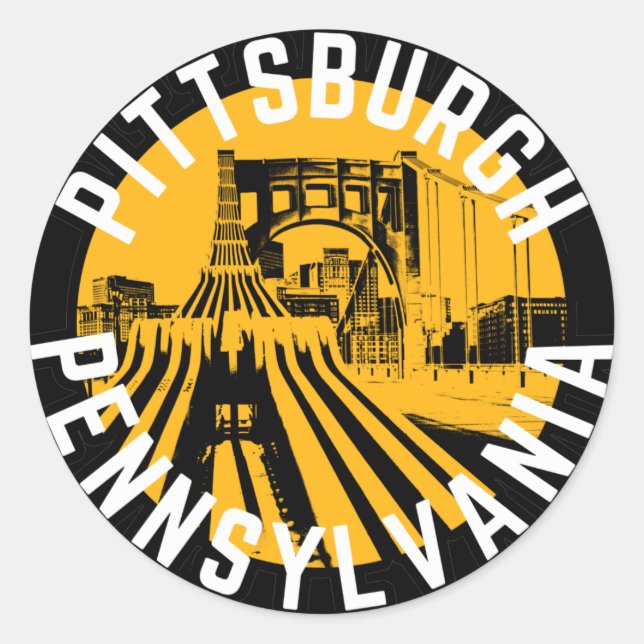 Pittsburgh Pennsylvania Steel City Skyline Bridge  Classic Round Sticker (Front)