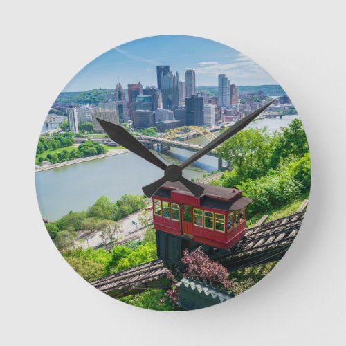 Pittsburgh Pennsylvania Steel City Skyline Incline Round Clock