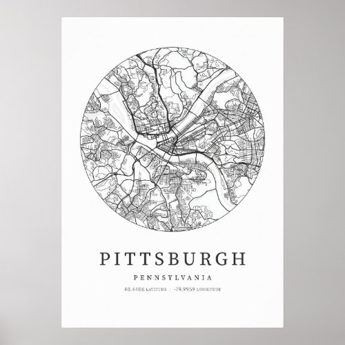 Pittsburgh Pennsylvania Street Layout Map Poster