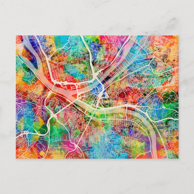 Pittsburgh Pennsylvania Street Map Postcard (Front)