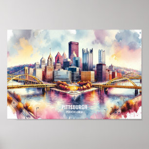 Pittsburgh Pennsylvania Travel Places watercolor Poster