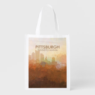 Pittsburgh, Pennsylvannia Skyline IN CLOUDS Reusable Grocery Bag
