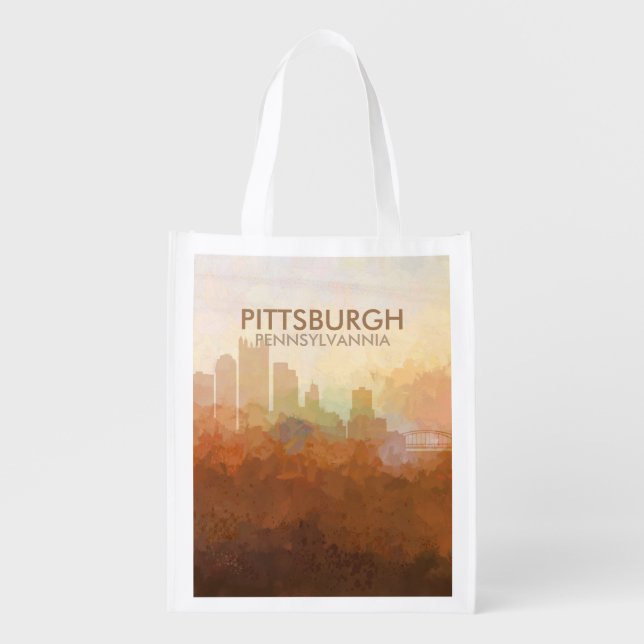 Pittsburgh, Pennsylvannia Skyline IN CLOUDS Reusable Grocery Bag (Front)