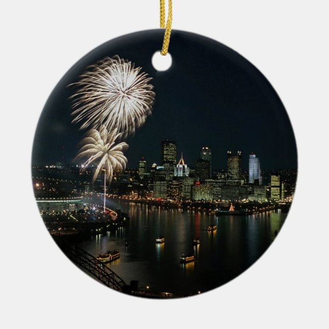 Pittsburgh- Rare -Photo- Ornament-Night & Day View Ceramic Ornament (Front)