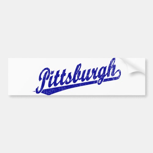 Pittsburgh script logo in blue bumper sticker