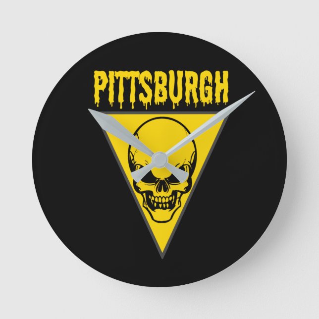 Pittsburgh Skull Round Clock (Front)