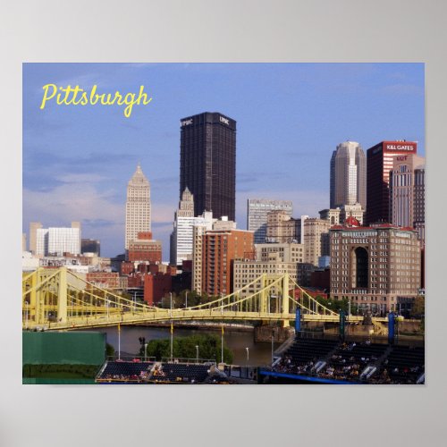 Pittsburgh Skyline Allegheny River Clemente Bridge Poster