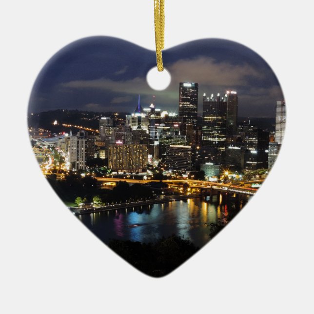 Pittsburgh Skyline at Dusk Ceramic Ornament (Front)