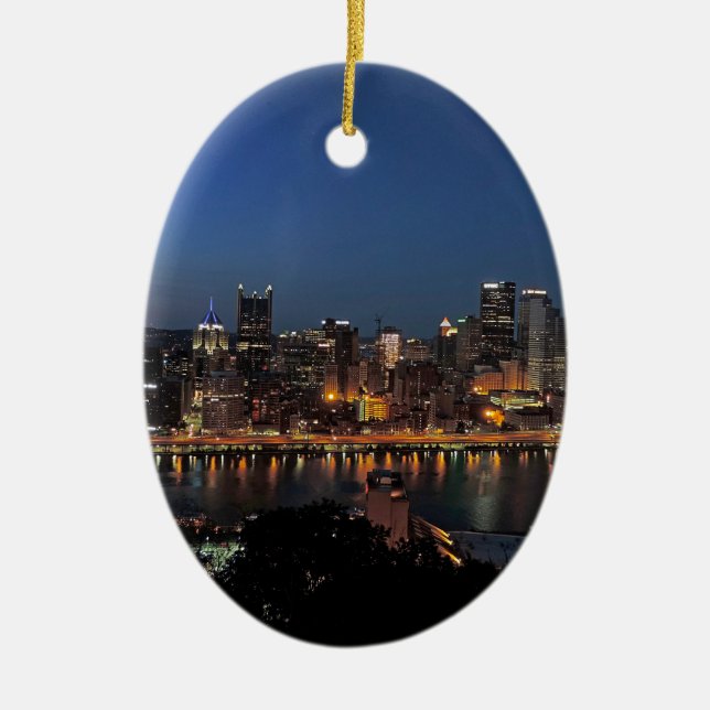 Pittsburgh Skyline at Dusk Ceramic Ornament (Front)