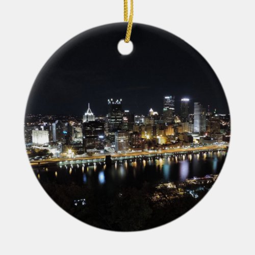 Pittsburgh skyline at night from Mount Washington Ceramic Ornament